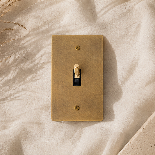 Architectural solid brass single toggle switch with refined brushed finish.
